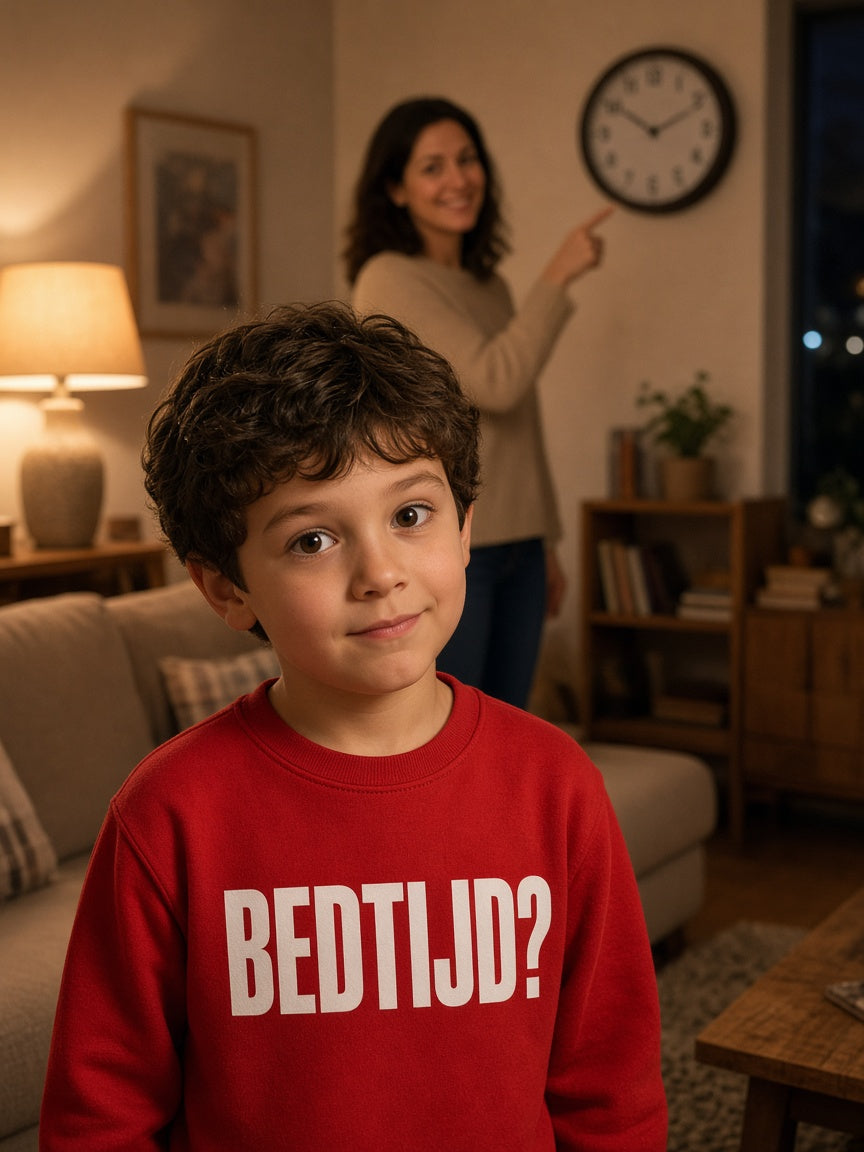BEDTIJD? Kindersweater – modelfoto