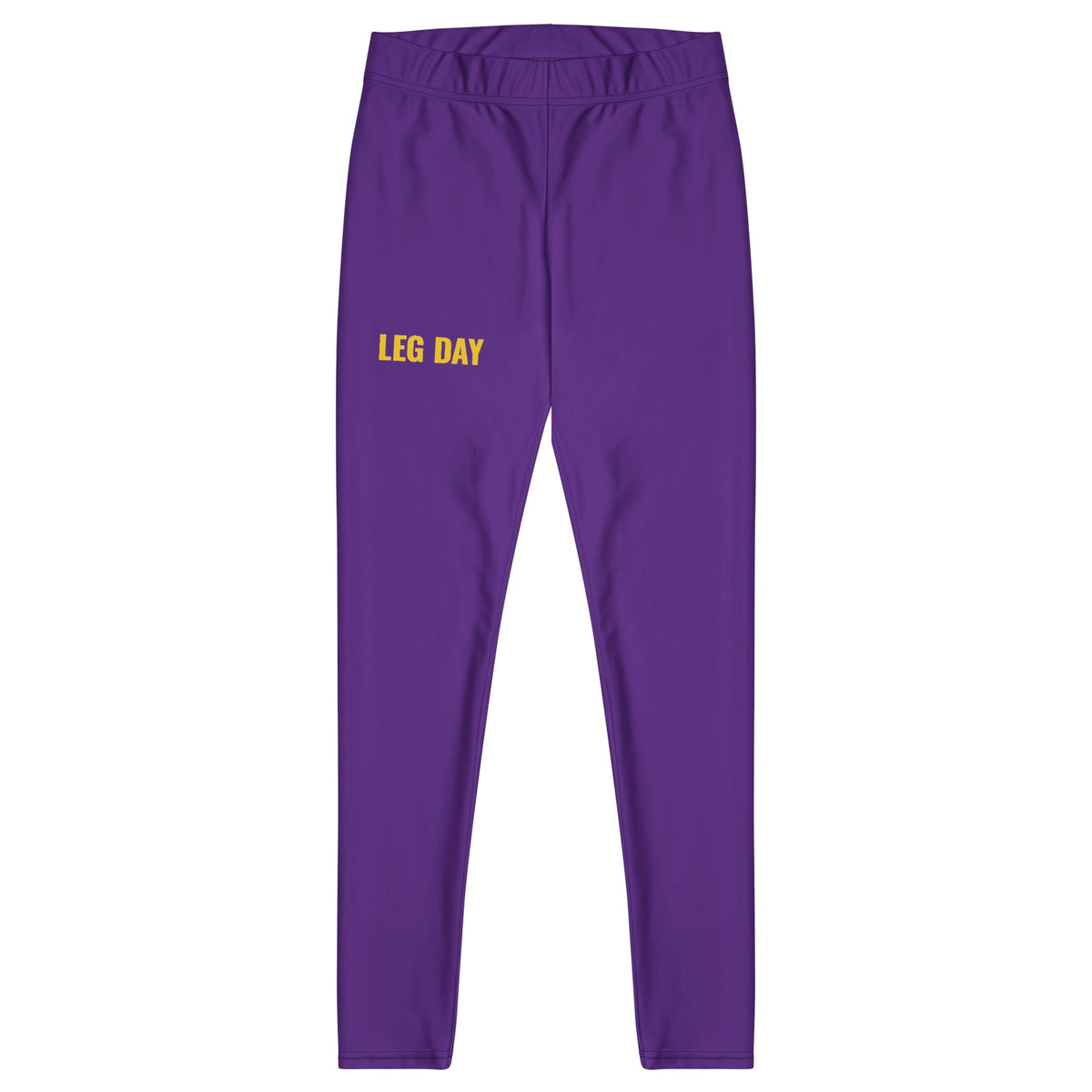 LEG DAY legging paars, klein geel LEG DAY op het bovenbeen