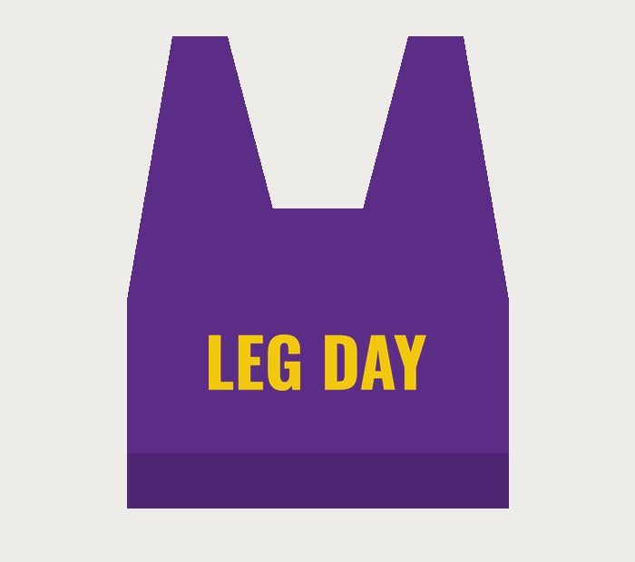 LEG DAY sportbeha paars met groot geel LEG DAY-logo