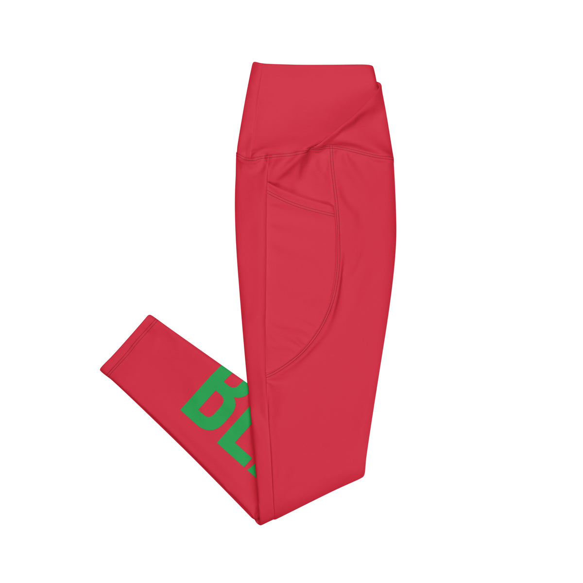 BEAST MODE Legging – Rood/Groen – productfoto detail, BEAST MODE all-over geprint