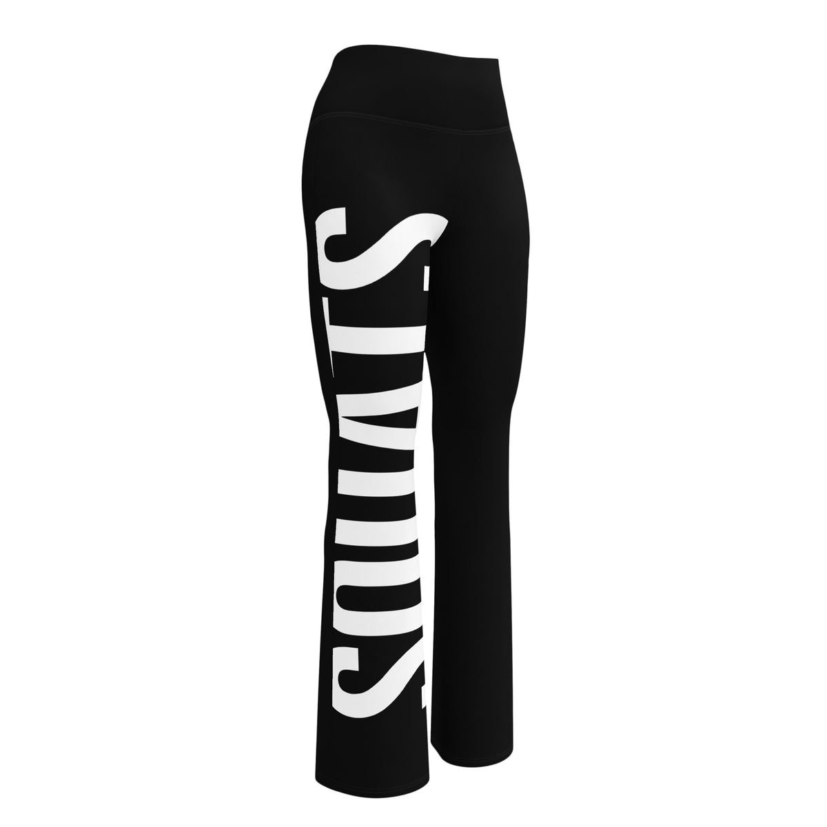 SQUATS Flare Legging – Zwart – productfoto voorkant, SQUATS all-over geprint