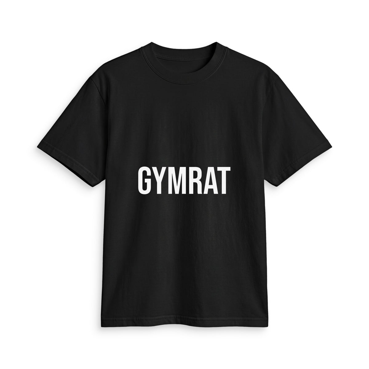 GYMRAT Tee – Zwart – productfoto voorkant, GYMRAT bedrukt