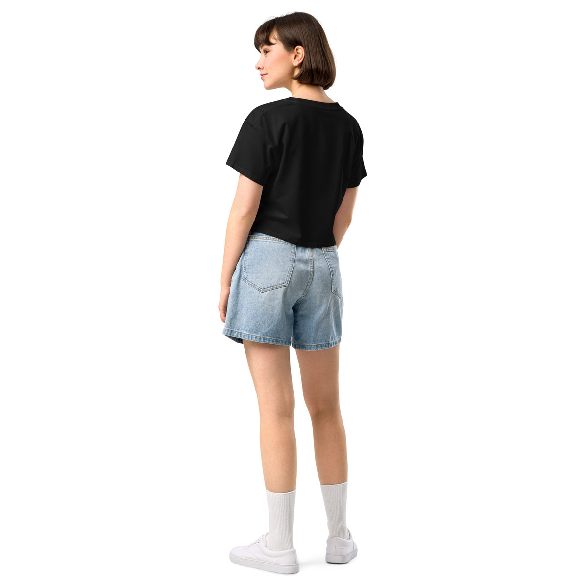ONGESTELD Crop Top – Zwart – productfoto achterkant, ONGESTELD geborduurd