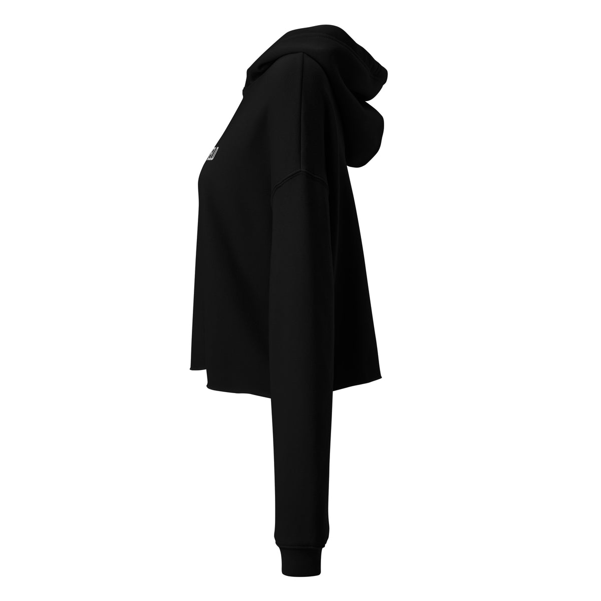 ONGESTELD Cropped Hoodie – Zwart/Wit – productfoto detail, ONGESTELD geborduurd