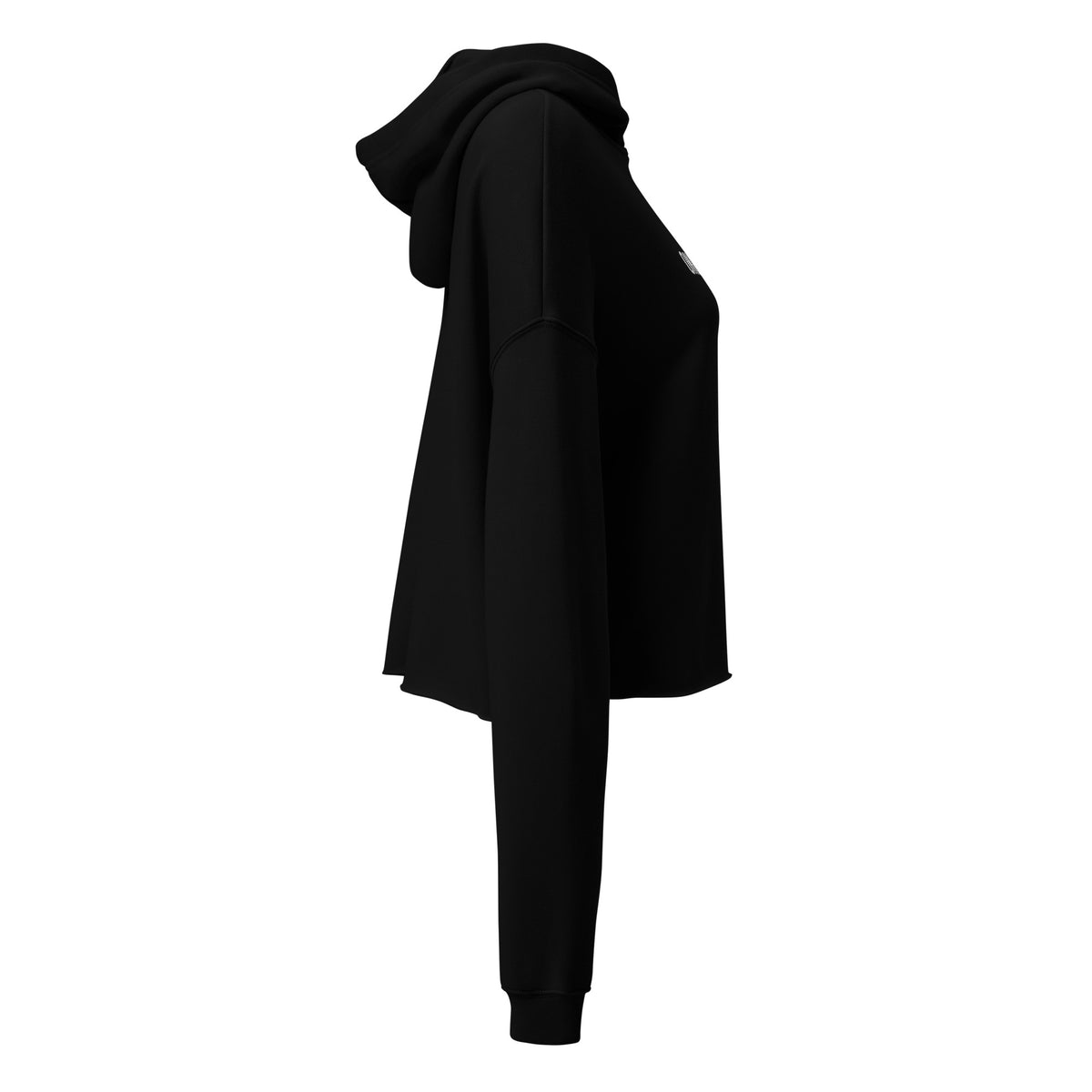 ONGESTELD Cropped Hoodie – Zwart/Wit – productfoto detail, ONGESTELD geborduurd