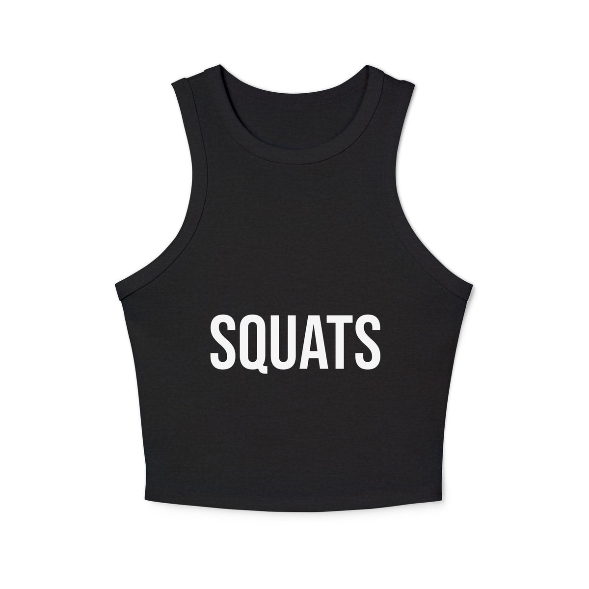 SQUATS Racer Tank – Zwart – productfoto voorkant, SQUATS bedrukt