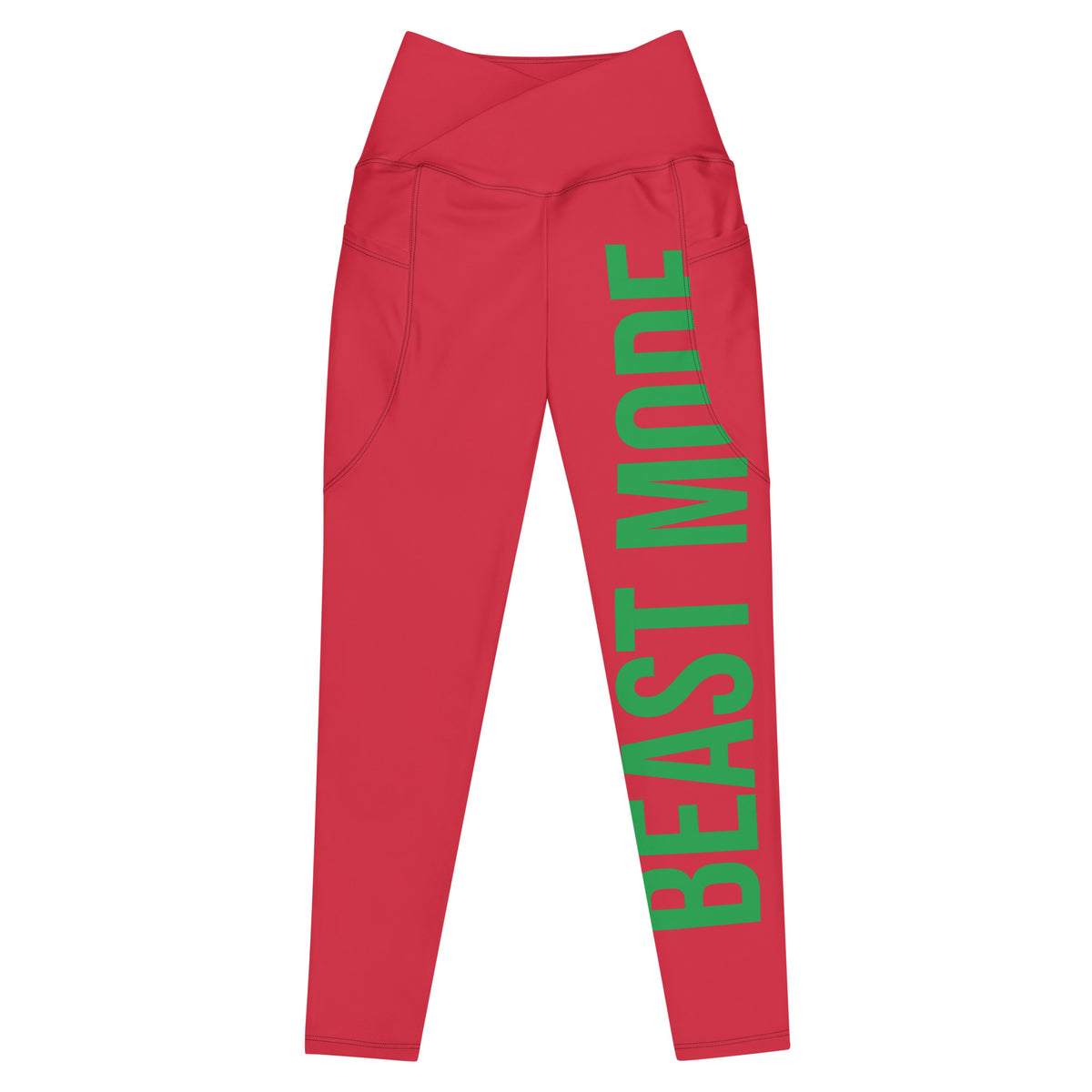 BEAST MODE Legging – Rood/Groen – productfoto voorkant, BEAST MODE all-over geprint