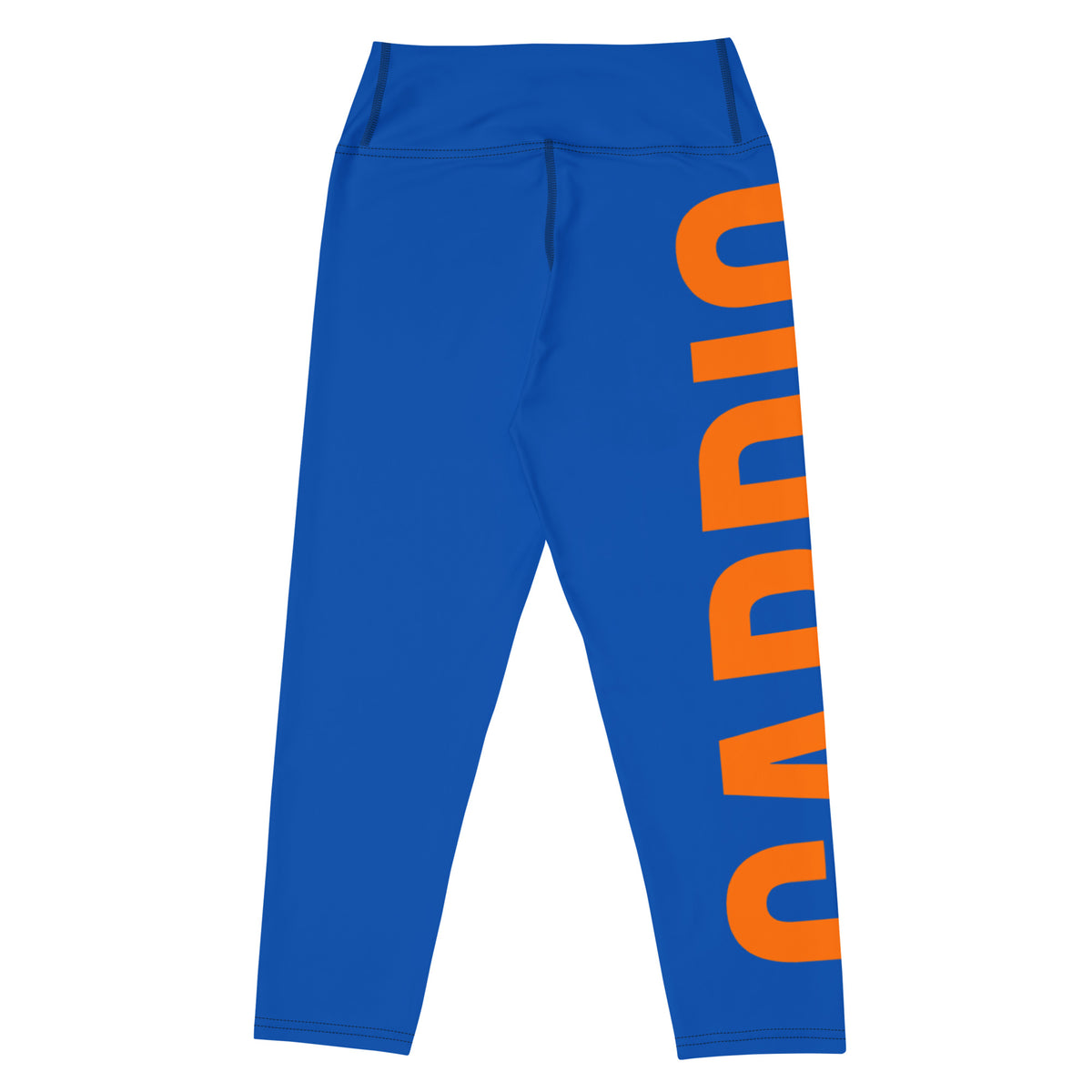 CARDIO Capri Legging – Blauw/Oranje – productfoto achterkant, CARDIO all-over geprint