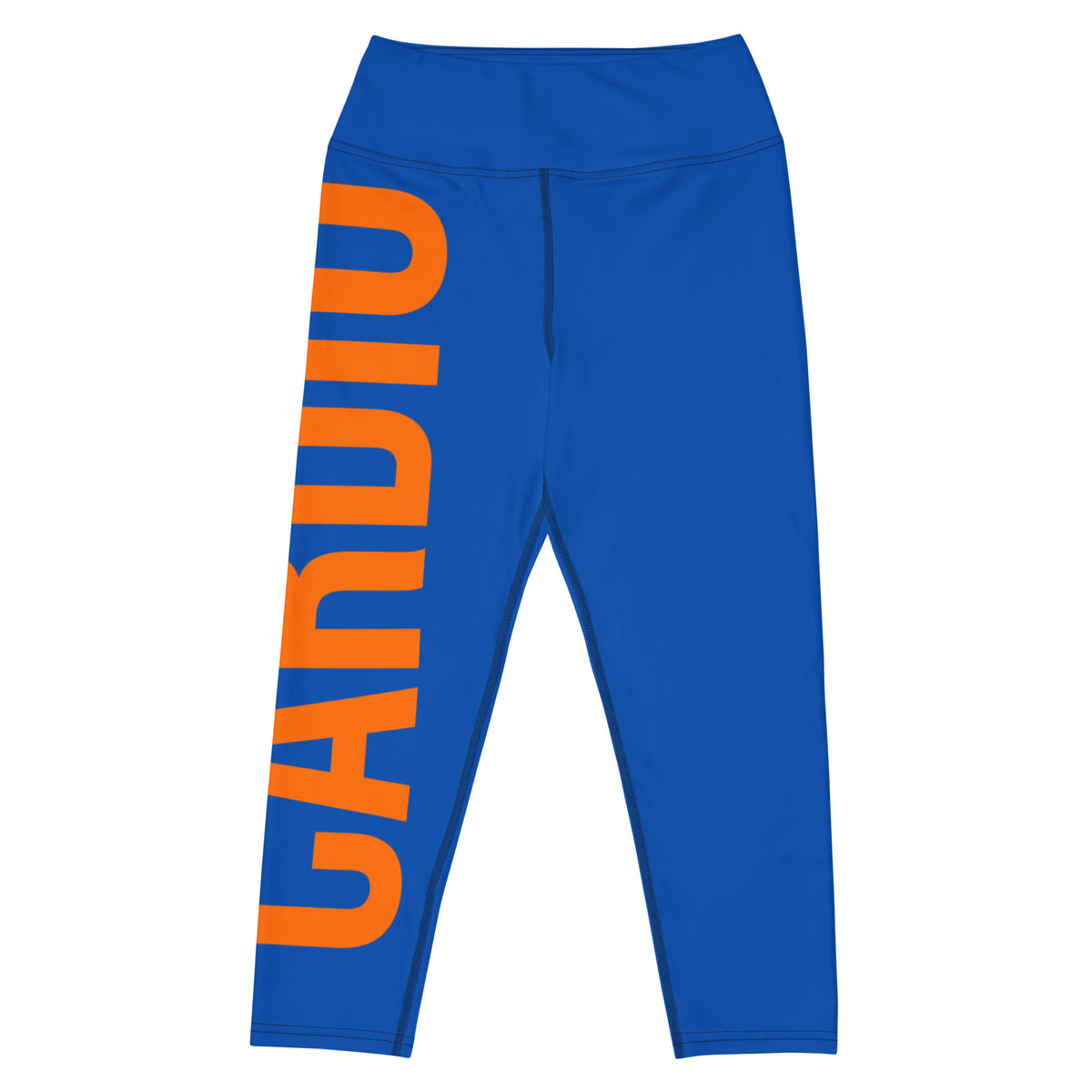 CARDIO Capri Legging – Blauw/Oranje – productfoto voorkant, CARDIO all-over geprint