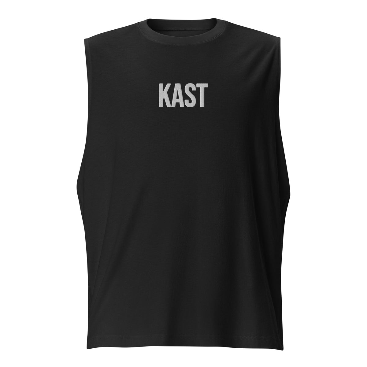 KAST Muscle Shirt – Zwart/Wit – productfoto voorkant, KAST geborduurd