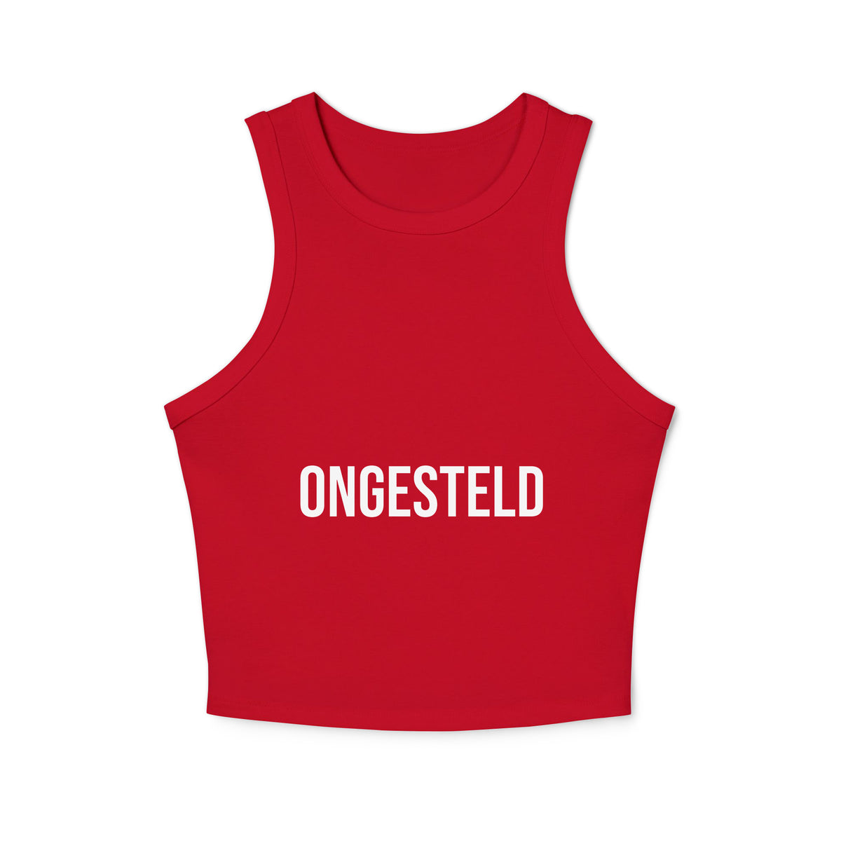 ONGESTELD Racer Tank – Rood – productfoto voorkant, ONGESTELD bedrukt